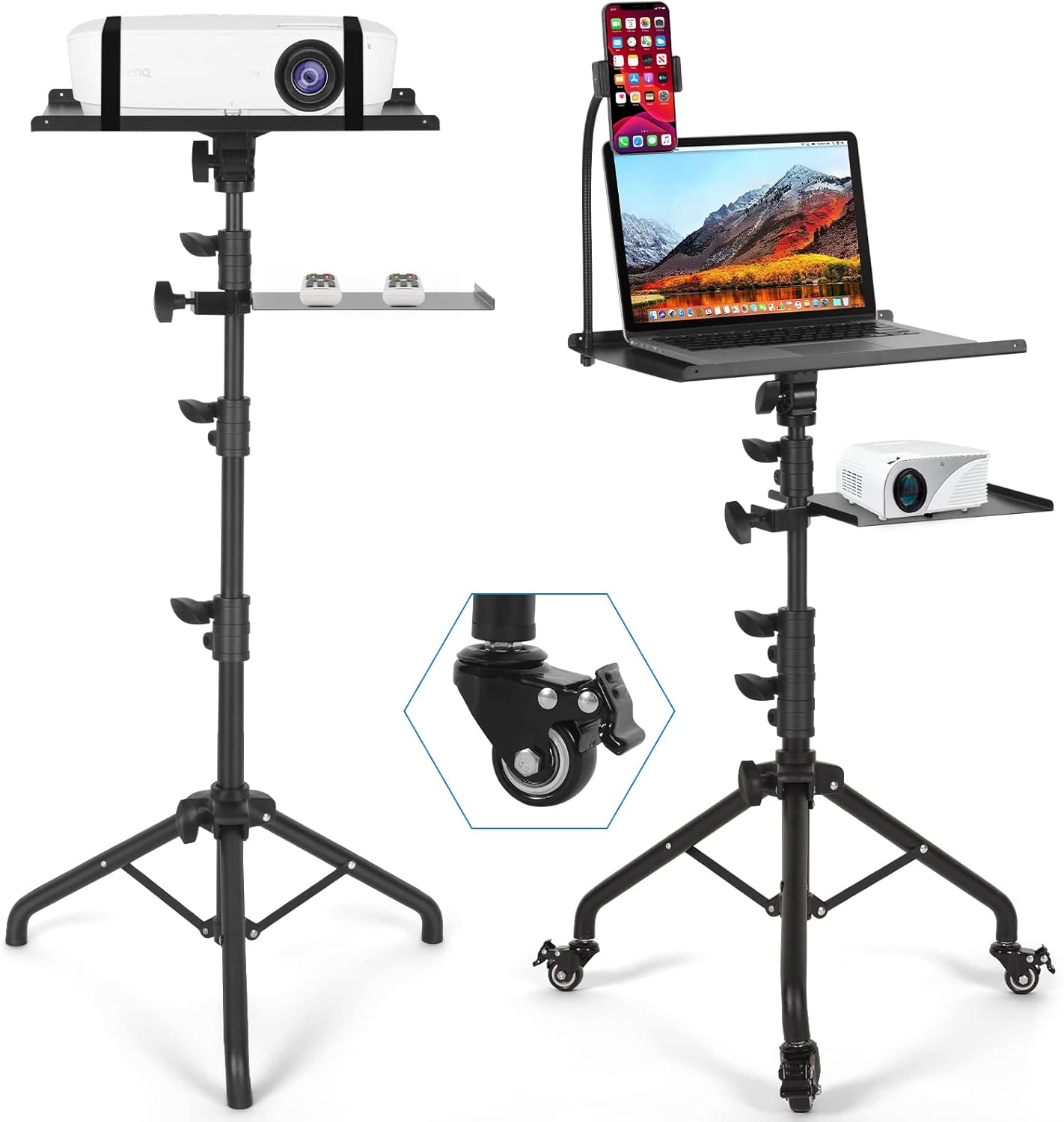 Portable Projector Stand with Wheels, Adjustable Height
