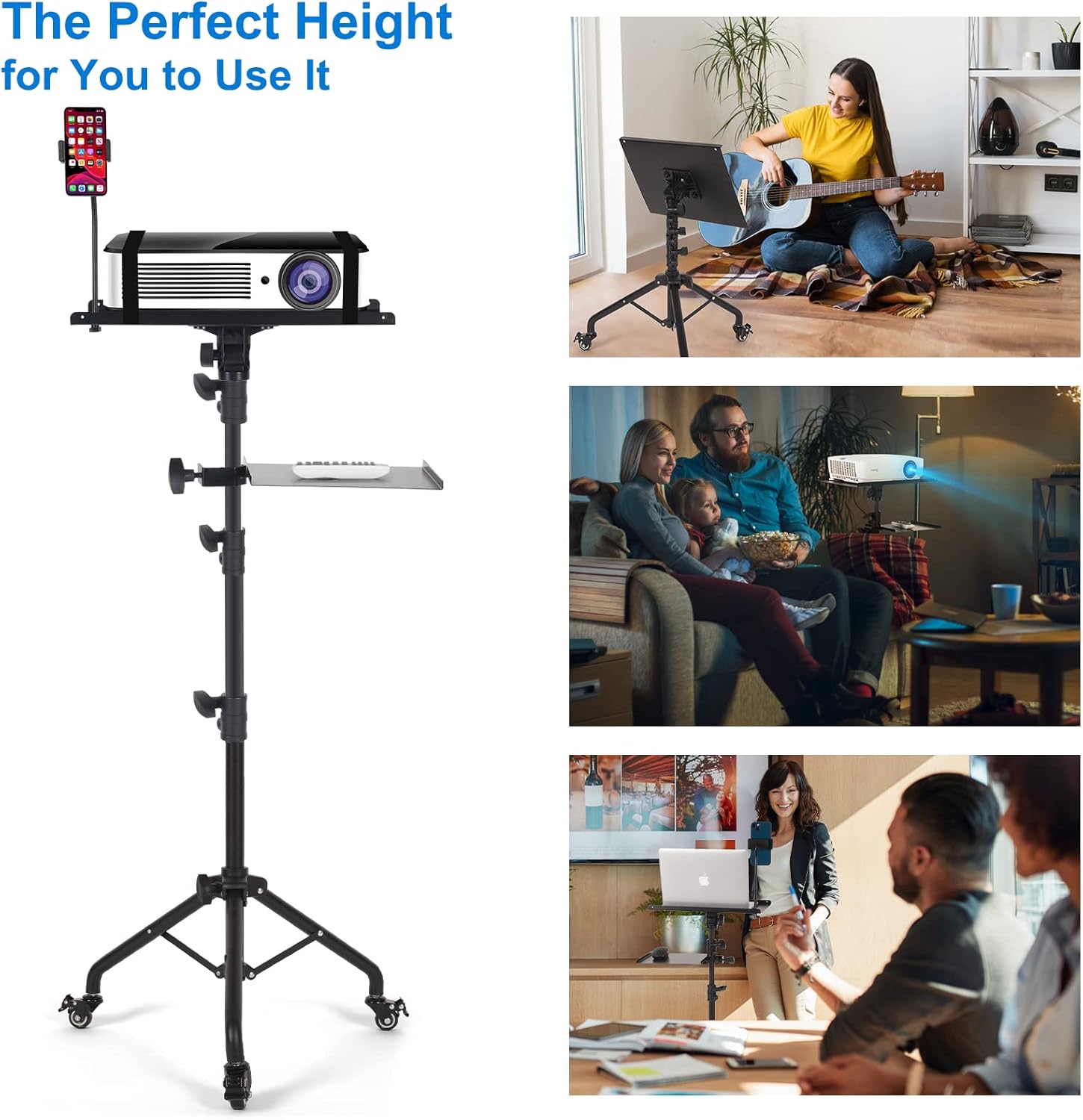 Portable Projector Stand with Wheels, Adjustable Height