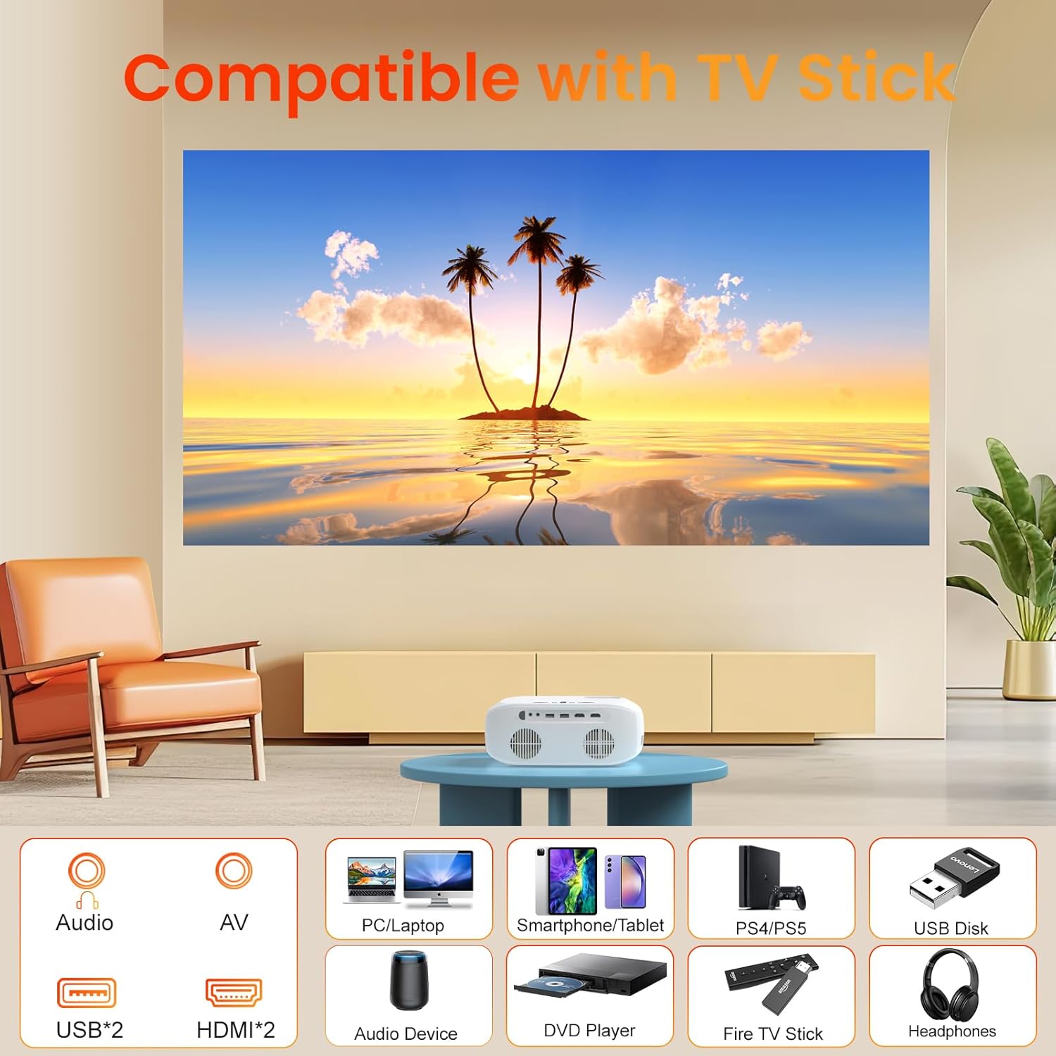 Native 1080P WiFi Bluetooth Projector – 12000 Lumens