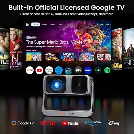 2000 ANSI 4K Smart Projector – Outdoor/Indoor, WiFi, Bluetooth, Dolby, 270° Stand