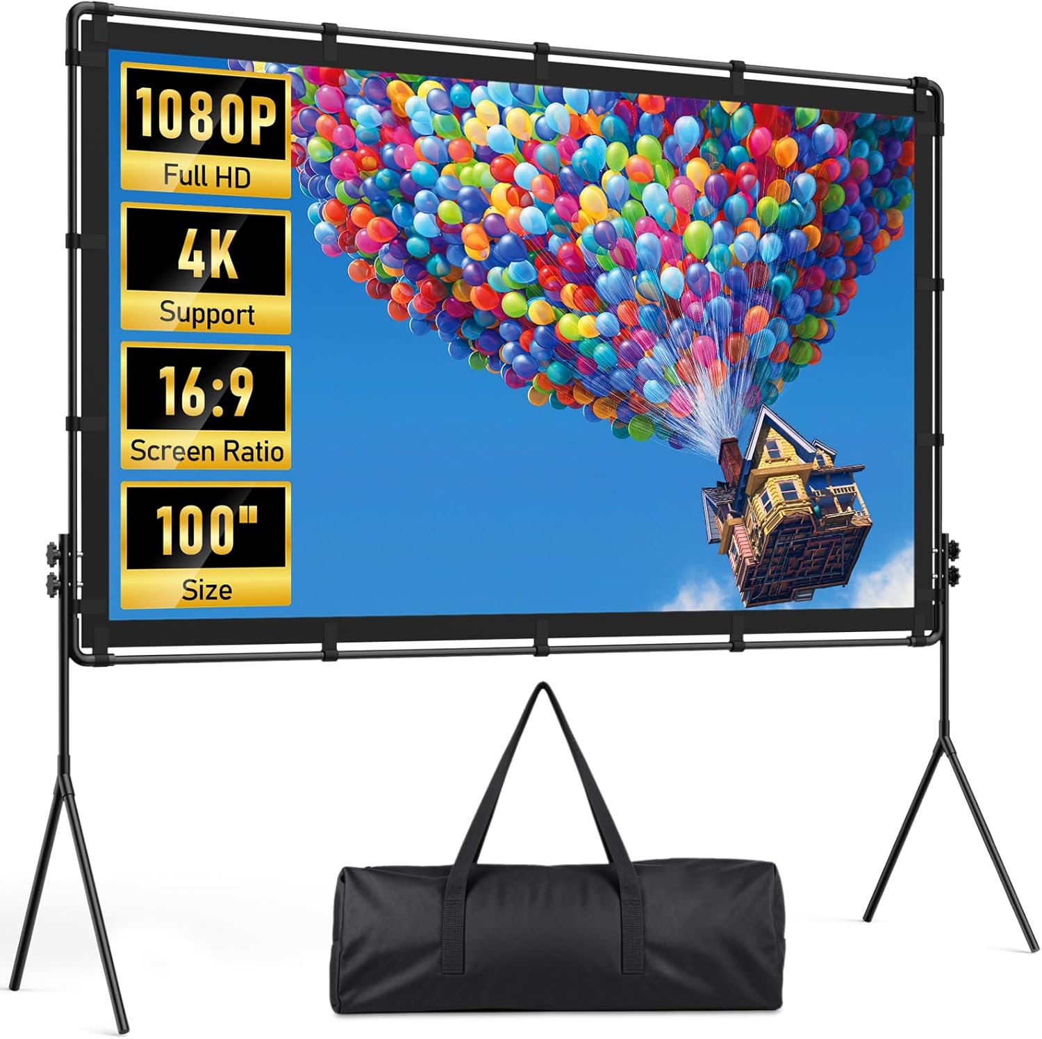 100 Inch 16:9 Foldable Portable Projector Screen and Stand with Carrying Bag